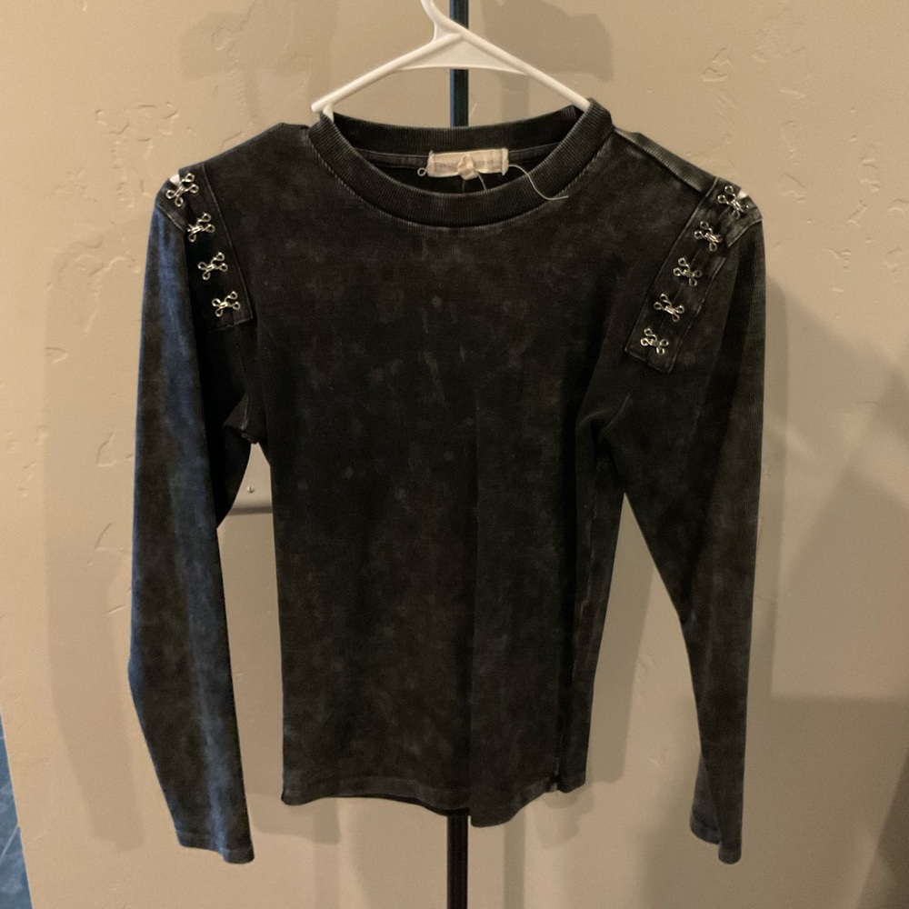 Black Long Sleeve Top with Silver Accents
